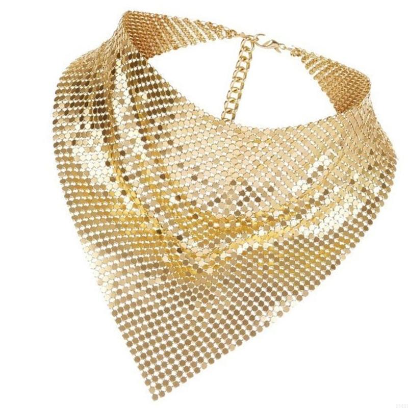 39BB Bufandas metálicas unisex para cuello Pañuelo brillante Bufanda para club Ropa para cuello