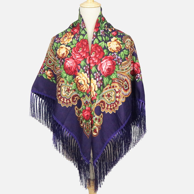 Suda – châle de Style russe, grande taille, en coton, grande écharpe carrée, romantique, National: navy / 135135
