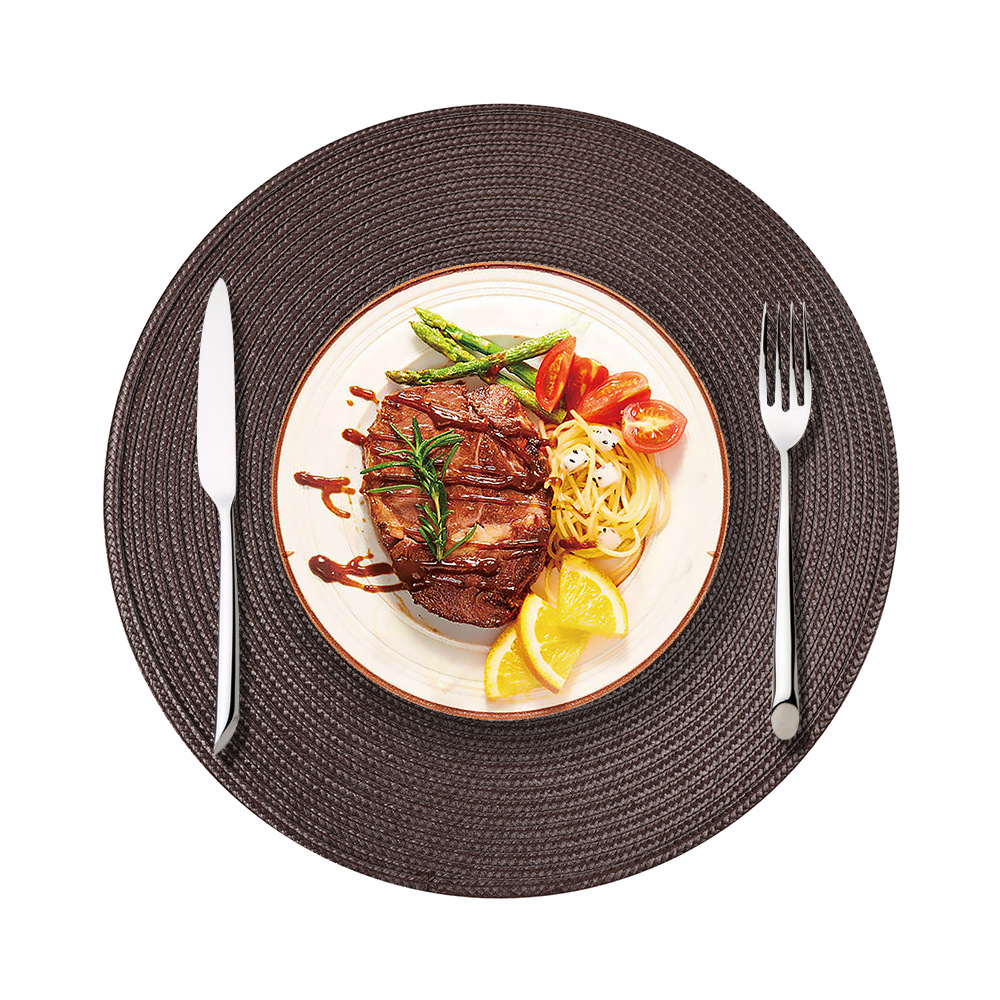 Mantel Individual redondo de 38cm para el hogar, tapete aislante de PP para mesa de comedor, tapete de comedor tejido biodegradable para cocina, mesa de comedor de Navidad, decoración de: Rosa