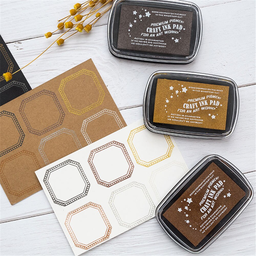 1 unidad de almohadilla de tinta dorada de Color puro rectangular Vintage, almohadilla de tinta de sello DIY de tamaño grande, almohadilla de tinta de 67*100mm, Papelería, Material Escolar, suministros de oficina