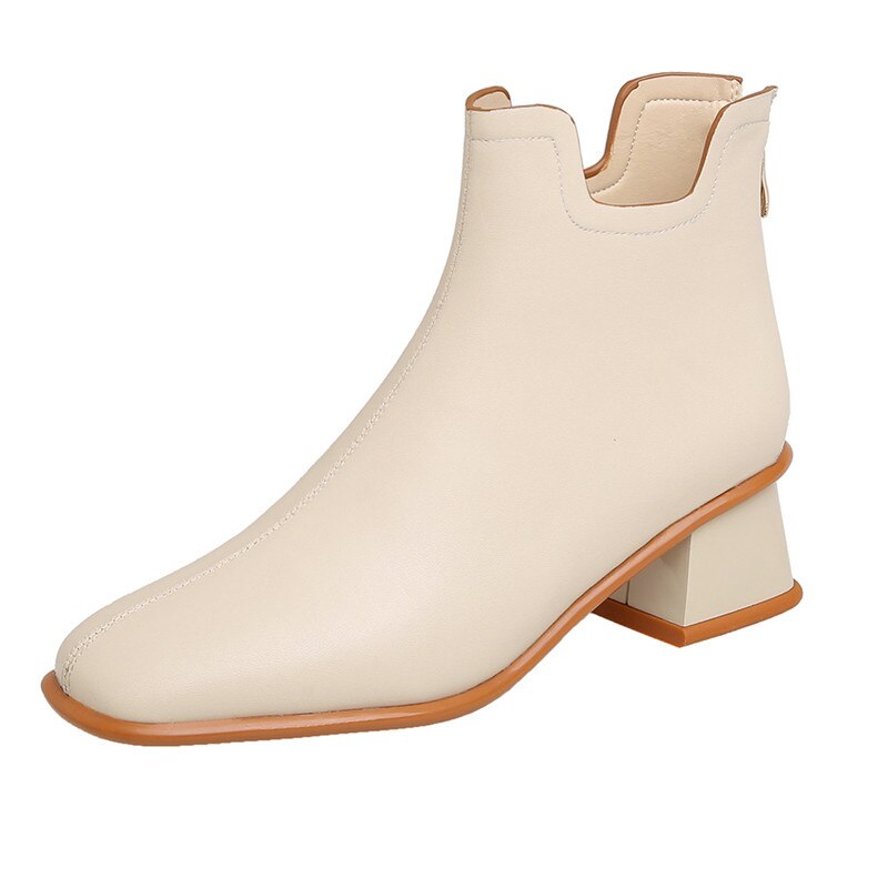 Fedonas Beknopte Vierkante Teen Vrouwen Enkellaars Terug Rits Mode Herfst Winter Dikke Hakken Pompen Trouwschoenen Vrouw: mibai / 8