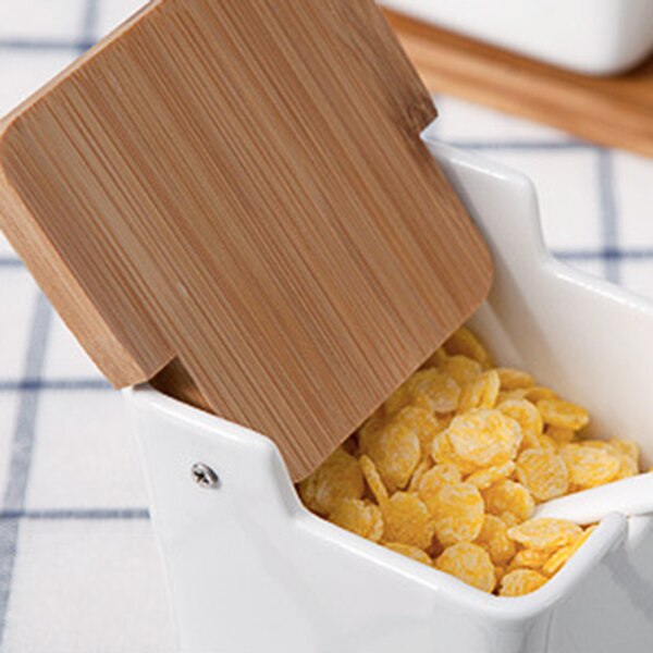 Tarro de cerámica con tapa para condimentos, bote de sal para sal, caja de suministros de cocina condimentos, bote para condimentos