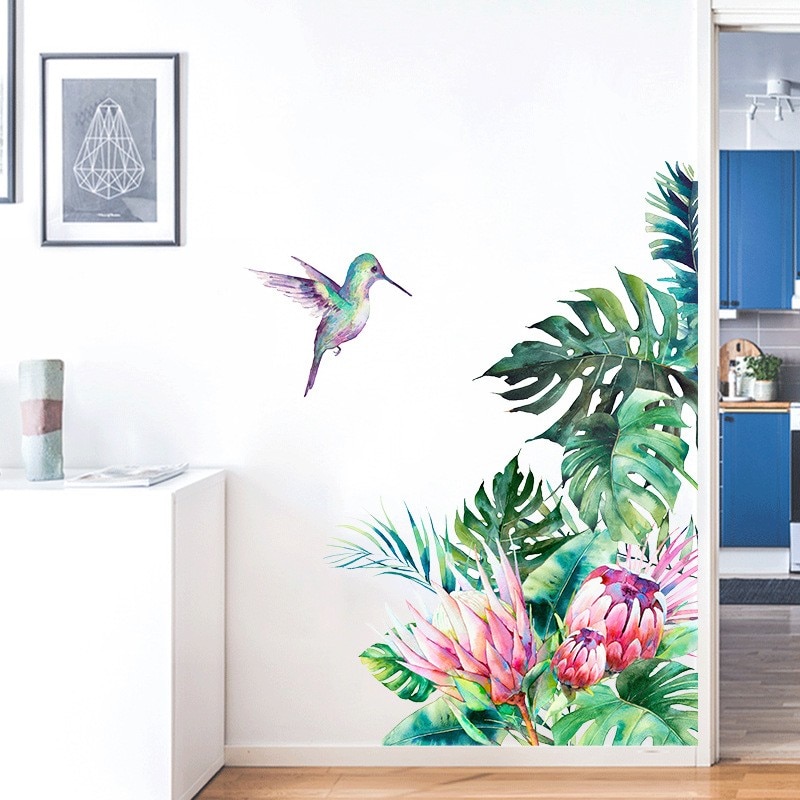 Diy strand tropiske palme blade væg klistermærker moderne kunst vinyl klistermærke fototapet diy blomster væg klistermærke vandtæt boligindretning