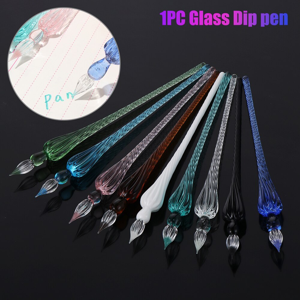 1Pc Glass Drip Fountain Pen Vintage Glass Dip Dipping Pen Signature Filling Ink Fountain Calligraphy Art Painting Writing Pen