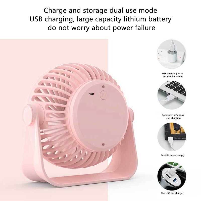 D605 Desktop Fan, 5-Inch Fan Blade Can Be Rotated Vertically 360 Degree USB Charging Dual Power Small Fan
