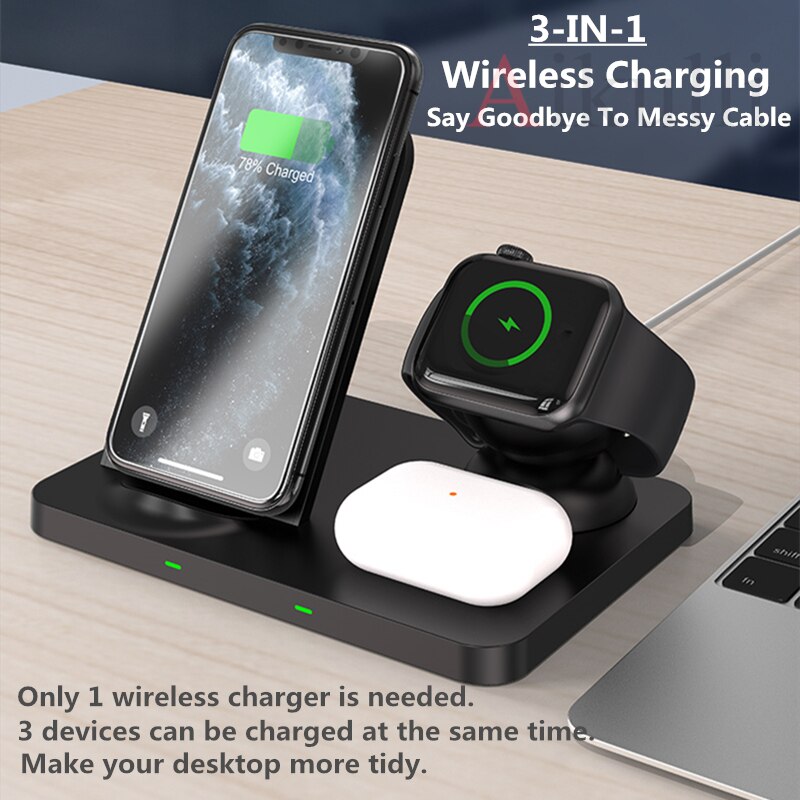 Per iPhone caricabatterie Wireless Stand 3 in 1 ricarica rapida per Apple iPhone 12 11 X XS XR Watch 6 5 4 3 AirPods Pro Wireless Charge