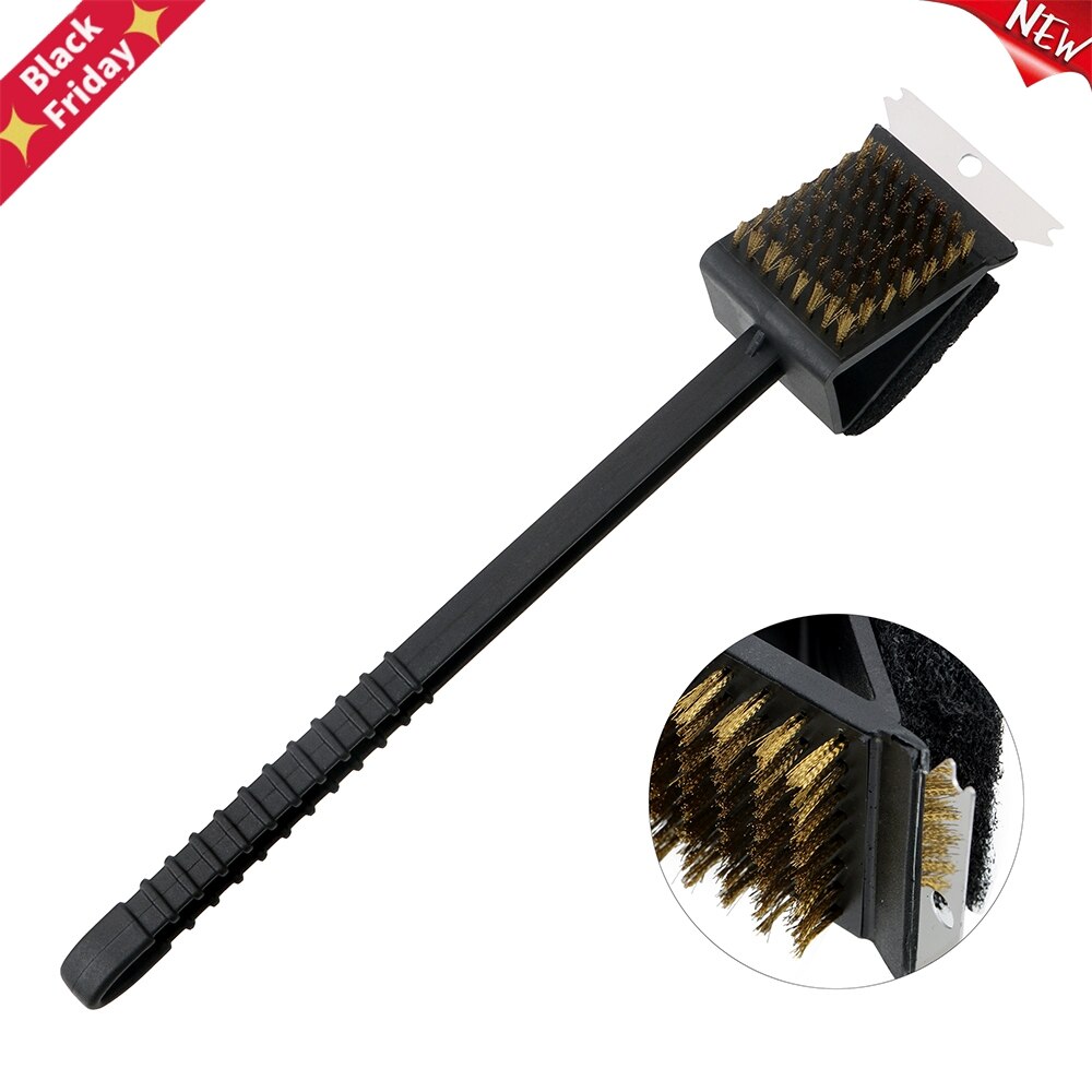 3 in 1 BBQ Cleaning Brush Long Handle Copper Wire Sponge Shovel Corner Copper Wire Brush Barbecue Grill Oven Clean Accessories