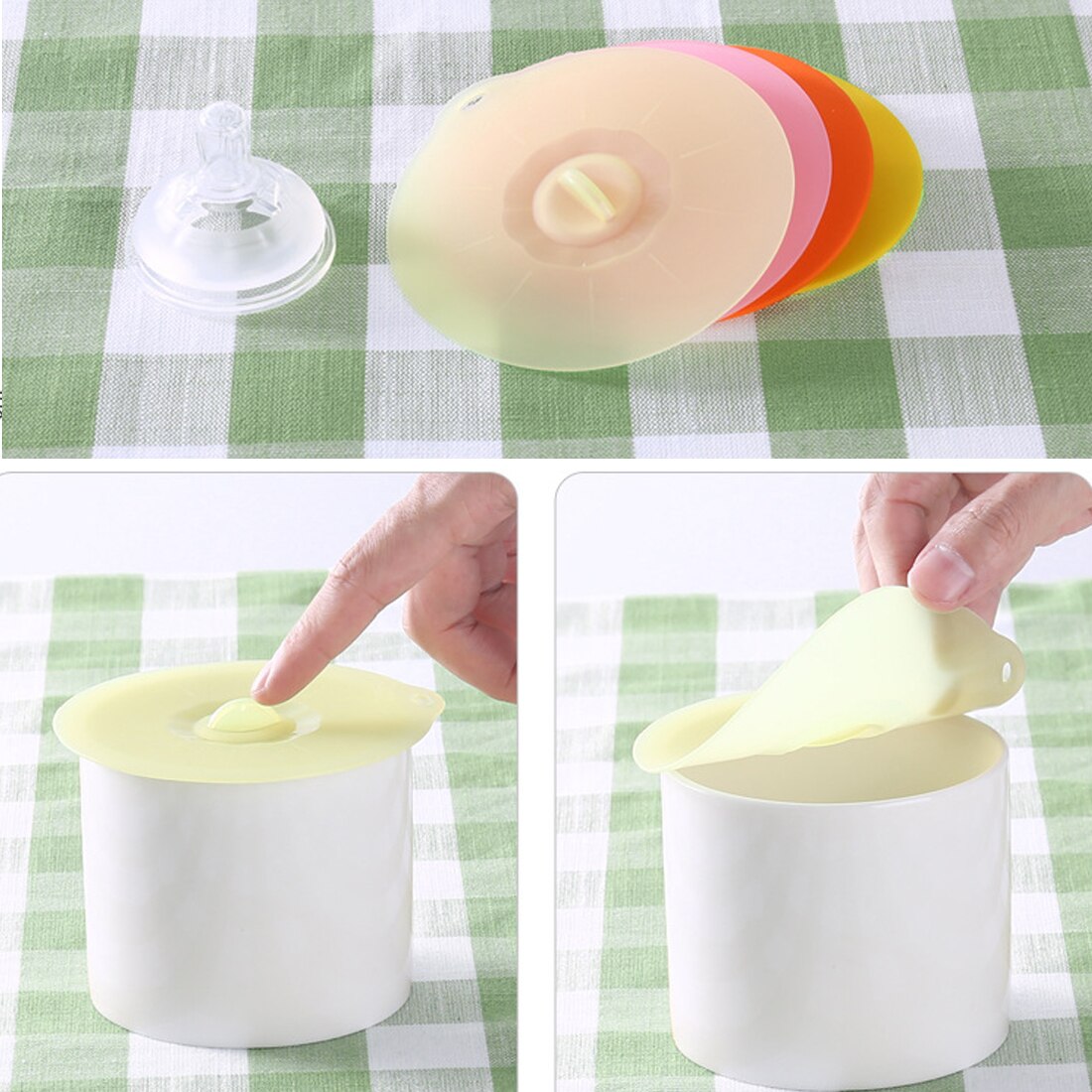 Kitchen Storage Cup Cover Silicone Cup Cover Lovely Odorless Cap Lid Leak Proof Fresh-Keeping Sealed Coffee Suction Seal Lid Cap