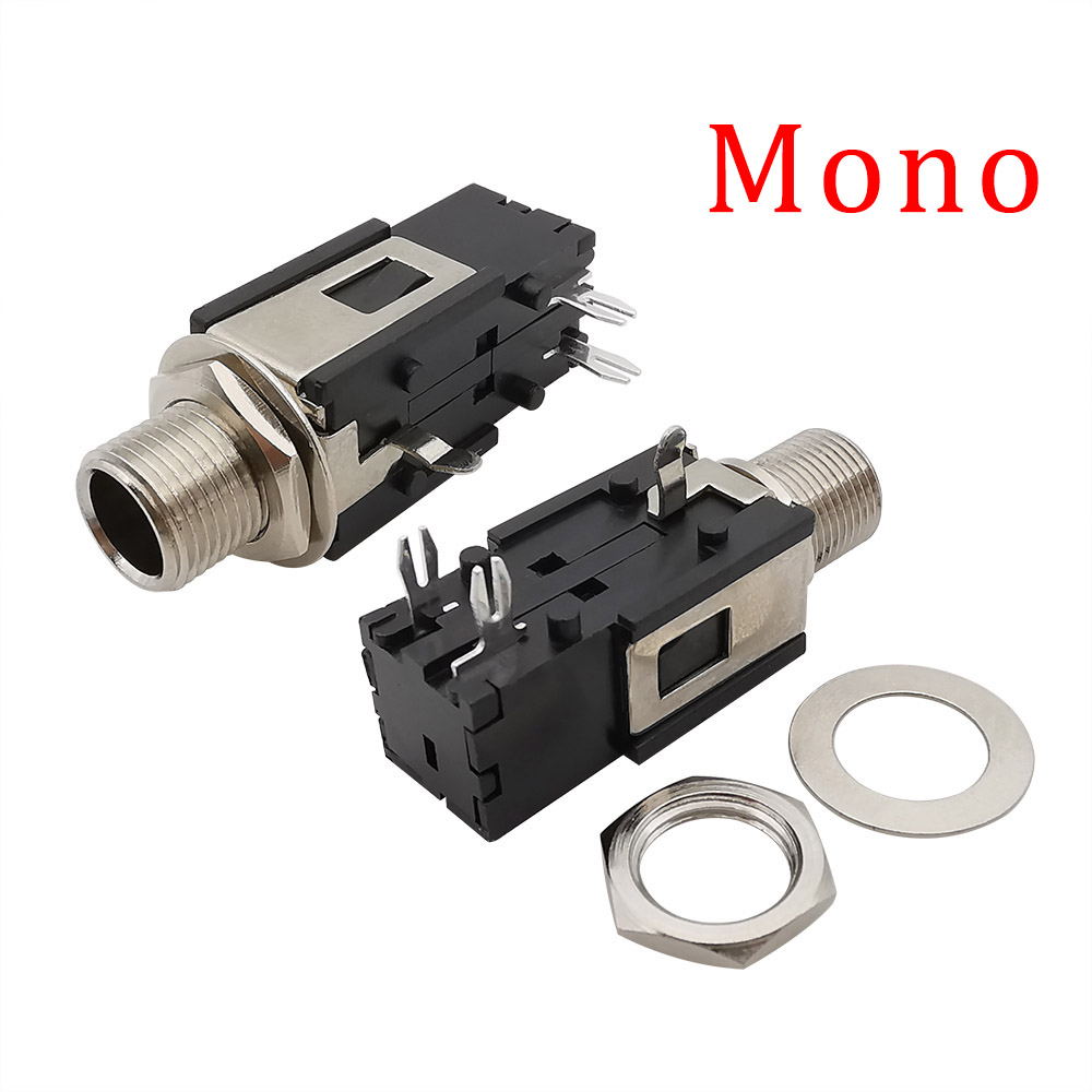 2Pcs 1/4Inch 6.35mm Connector 6.3mm 3 Pin Audio Stereo/Mono Phone Female Jack Headphone Socket Thread Lock Panel Mount Connector: Dark Grey