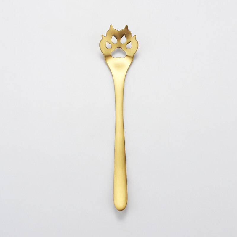 304 Stainless Steel Cat Dog Paw Claw Coffee Tea Milk Spoons Hollow Dessert Spoon Stirring Gold Spoon Cute Kitchen Tools: Gold Dog Hollow