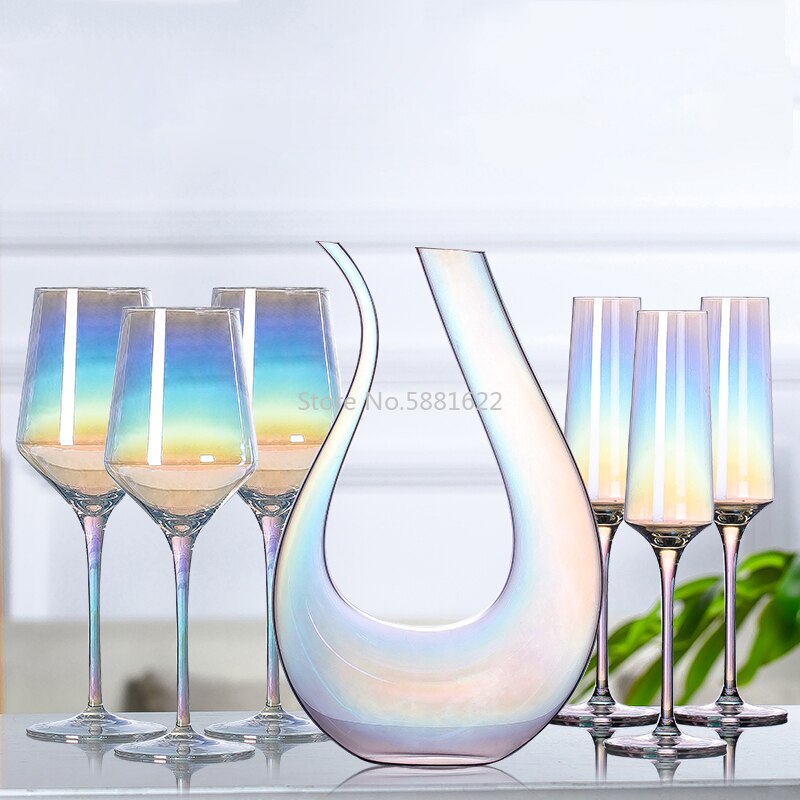 Crystal glass rainbow red wine glass goblet home drinkware U-shaped decanter wine glass chanpagne cup drinking utensils