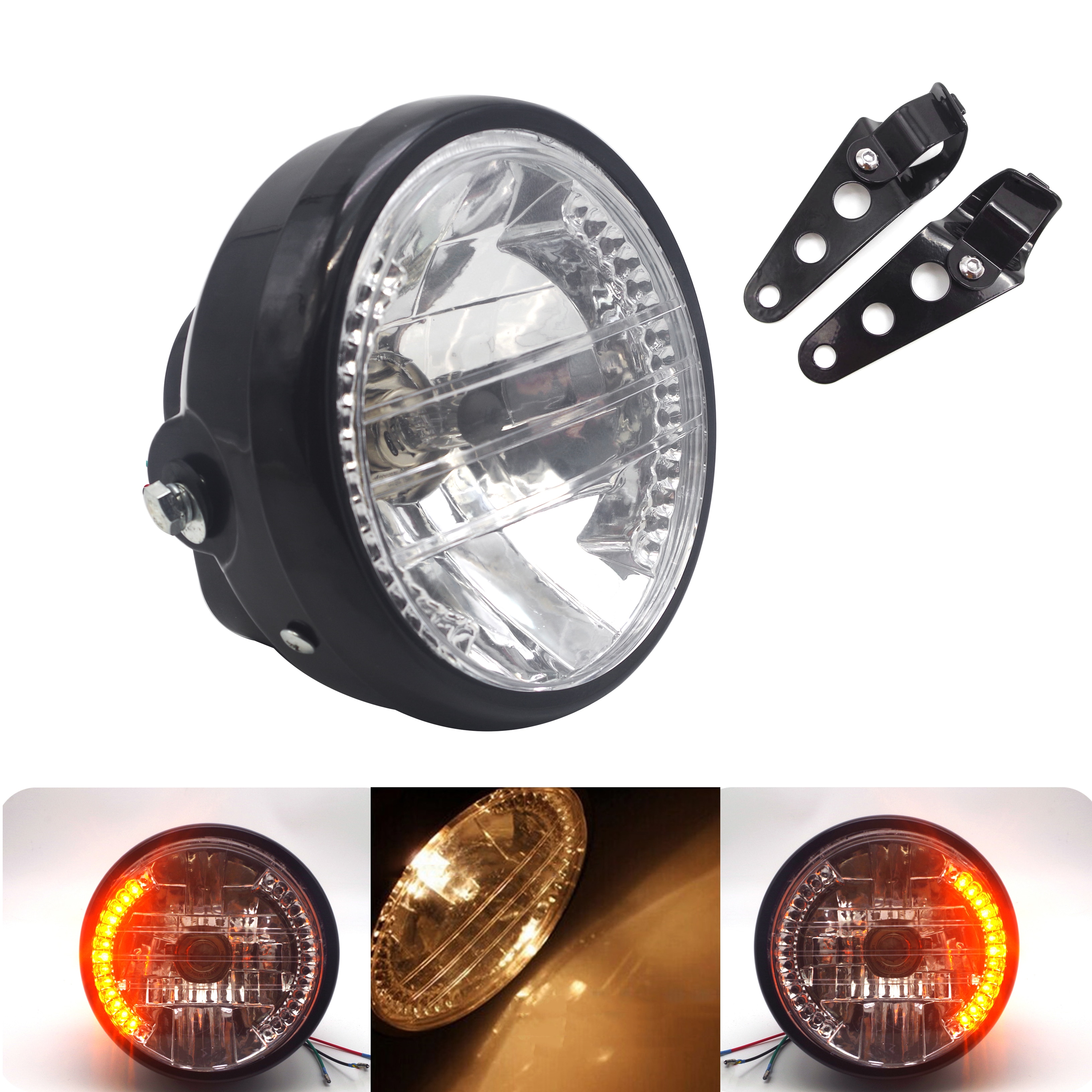 7 " 12v amberkleurige motorfiets cafe racer koplamp koplamp moto led richtingaanwijzer voor honda kawasaki suzuki hyosung ktm yamaha