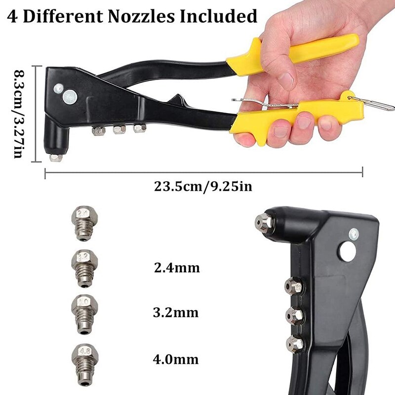 Carbon Steel Manual Double Handle Rivet Driver. Includes 4x Different Nozzles and 1x Mini Positioner As a