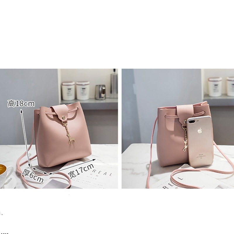 Flickor liten cross shoulder bucket bag handväskor mini fritid kvinnor handväskor påse med rådjur mini crossbody messenger pack
