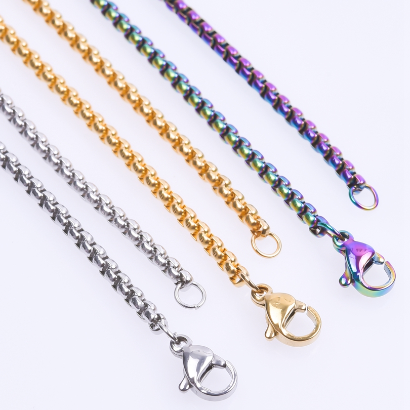 Collares de cadena de perlas cuadradas de 20-90cm para mujeres/hombres, accesorios DIY, pulseras, collar, joyería de acero inoxidable, materiales hechos a mano