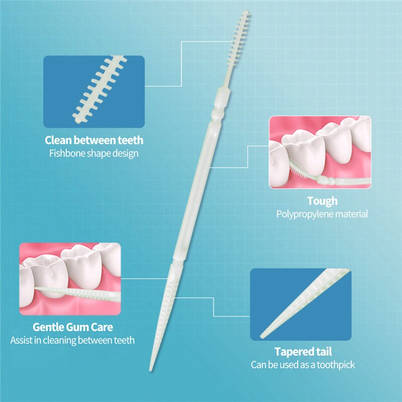 100pcs 6.3Cm Double-headed Dental Brush Floss Interdental Toothpick Teeth Sticks Tooth Clean Oral Care Interdental Brush