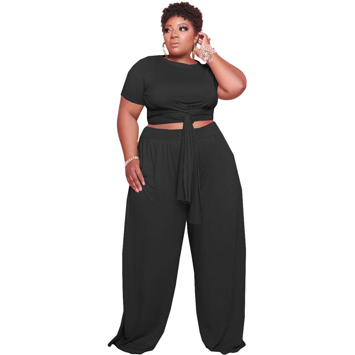 Broek Set Voor Vrouwen Causale Plus Size 3XL 4XL 5XL Top En Broek Set Twee Delige Set Wit Zwart 2 stuk Sets Womens Outfits Zomer: black / Xl