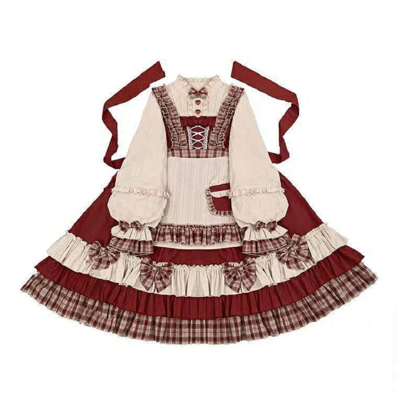 Japanse Harajuku Zoete Lolita Op Jurk Girly Leuke Berry Bos Strik Prinses Jurk Vrouwen Rode Hooded Mantel Tea Party Jurken: Only OP Dress / S