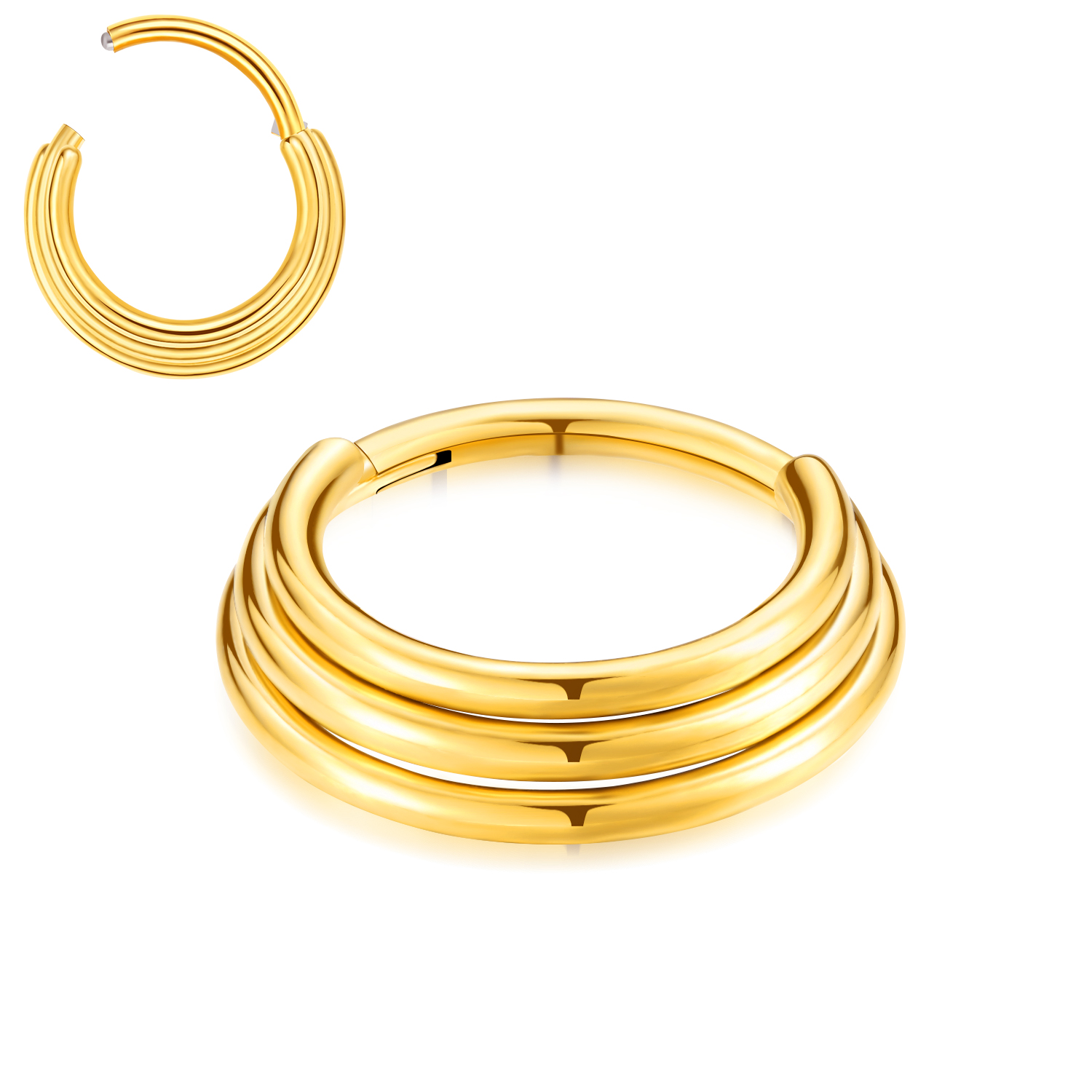 VOJO 16G HOOP Hinged Septum Clicker Ring Daith Earrings 316L Stainless Steel Hypoallergenic Piercing Jewelry: WHITE / Light Yellow Gold Color