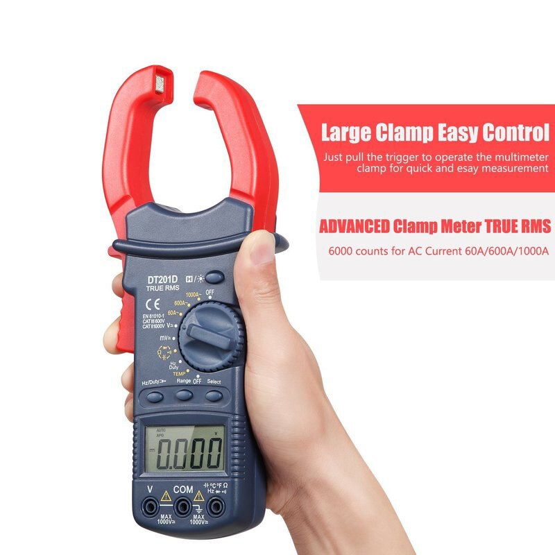 DT201 1000V DC Current Clamp Meter LCD Digital Handhold Tools Digital Clamp Meter AC/DC Multimeter Clamp Ammeter Large Jaw