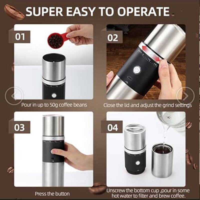 Electric Coffee Grinders Portable Small Personal Coffee Maker with Grinder Mini Travel Rechargeable Coffee Bean Machine