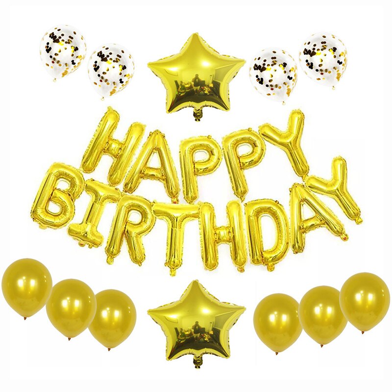 Gelukkige Verjaardag Brief Ballonnen Rose Goud Zilver Folie Alfabet Ster Hart Ballon Meisje Jongen Verjaardagsfeestje Decoratie Baby Shower: Golden