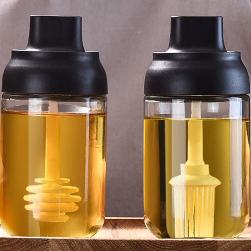 Kitchen Glass Transparent Seasoning Bottle Salt Spice Jar With Spoon Honey Moisture-Proof Jar