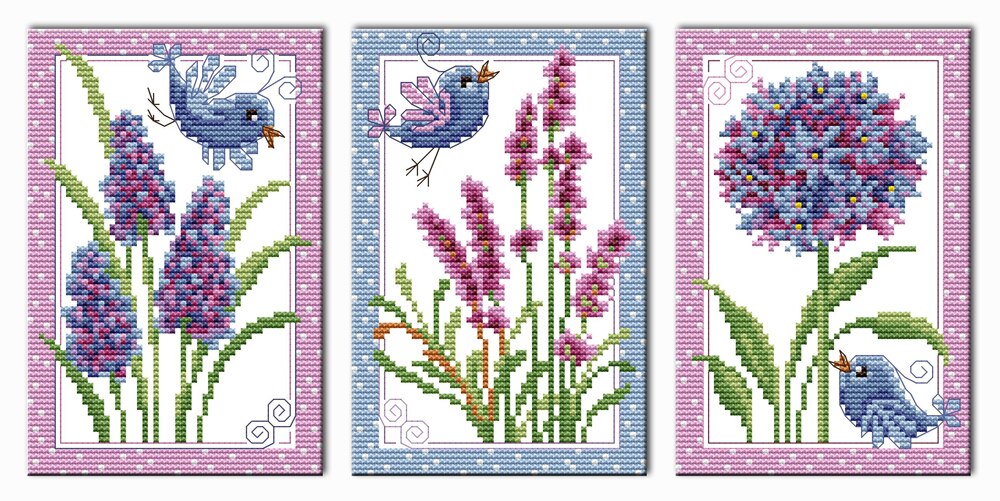 Vogels en bloemen (Drieluik) telpatroon aida 18ct 14ct 11ct geteld gedrukt canvas set steken embroidery handgemaakte