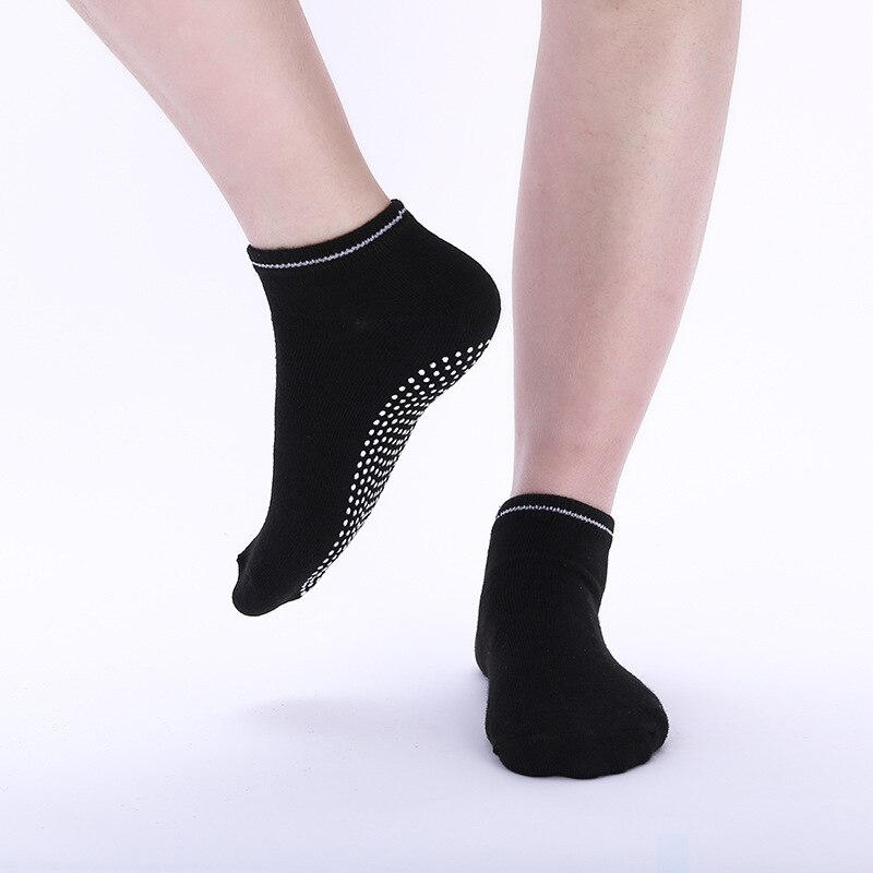 Rutschfeste yoga-socken für damen, rutschfest, aus silikon, für fitnessstudio, pilates, ballett, sport, aus atmungsaktiver, elastischer baumwolle, größe  x759b: Schwarz