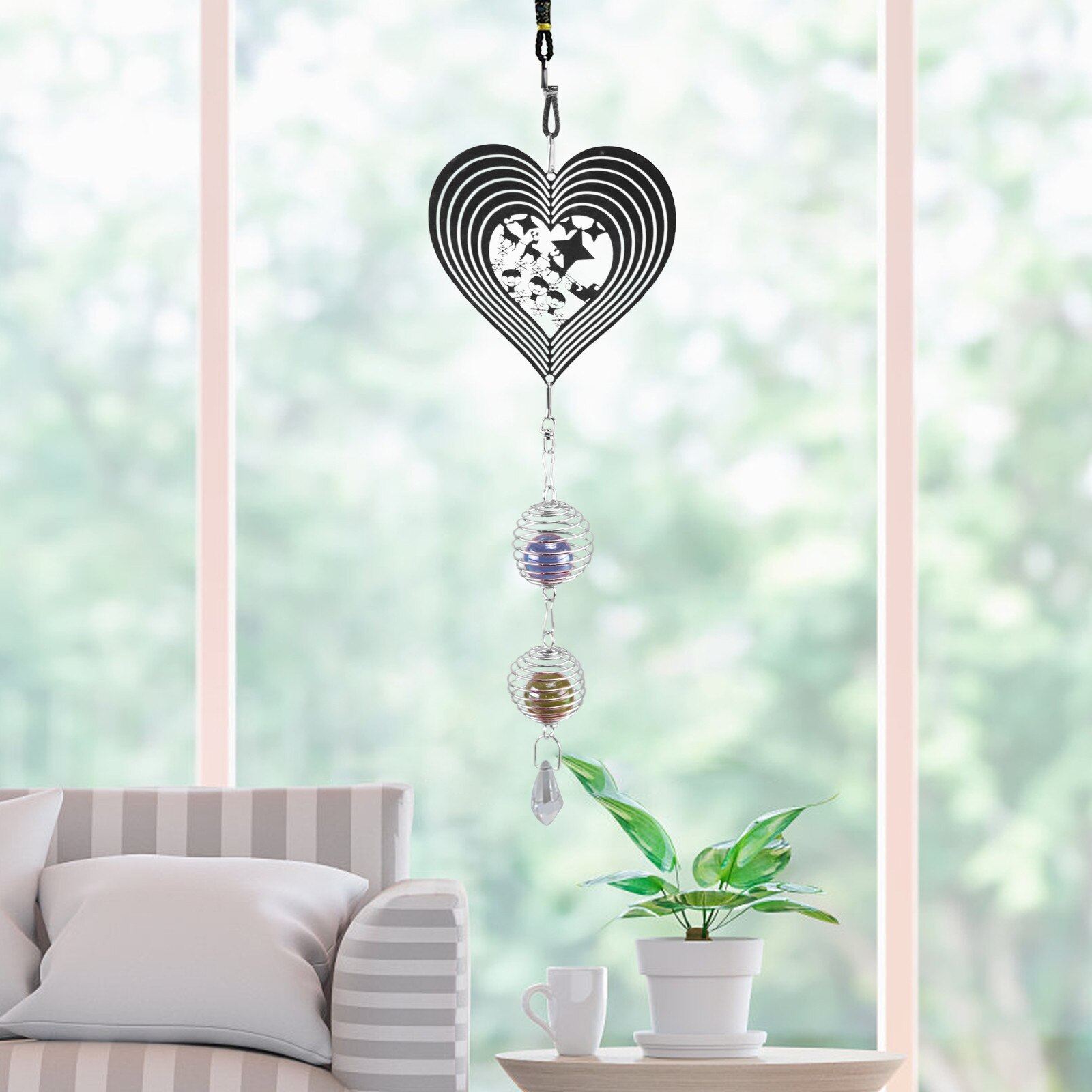 25# Vintage Rotating Wind Bell Heart Round Star Shape Metal Wind Chime Unique Household Handicrafts Pendant Home Decor: E