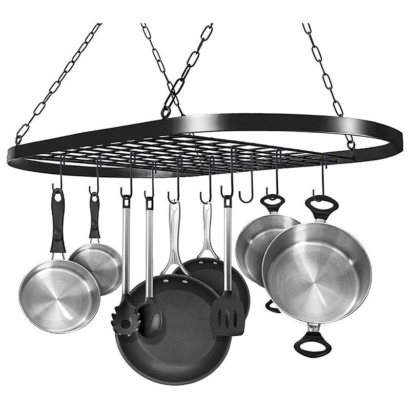 Big Hanging Pot Pan Rack for Ceiling, Ceiling Mounted Cookware Hanger Organizer with 10 Hooks for Home Kitchen Household