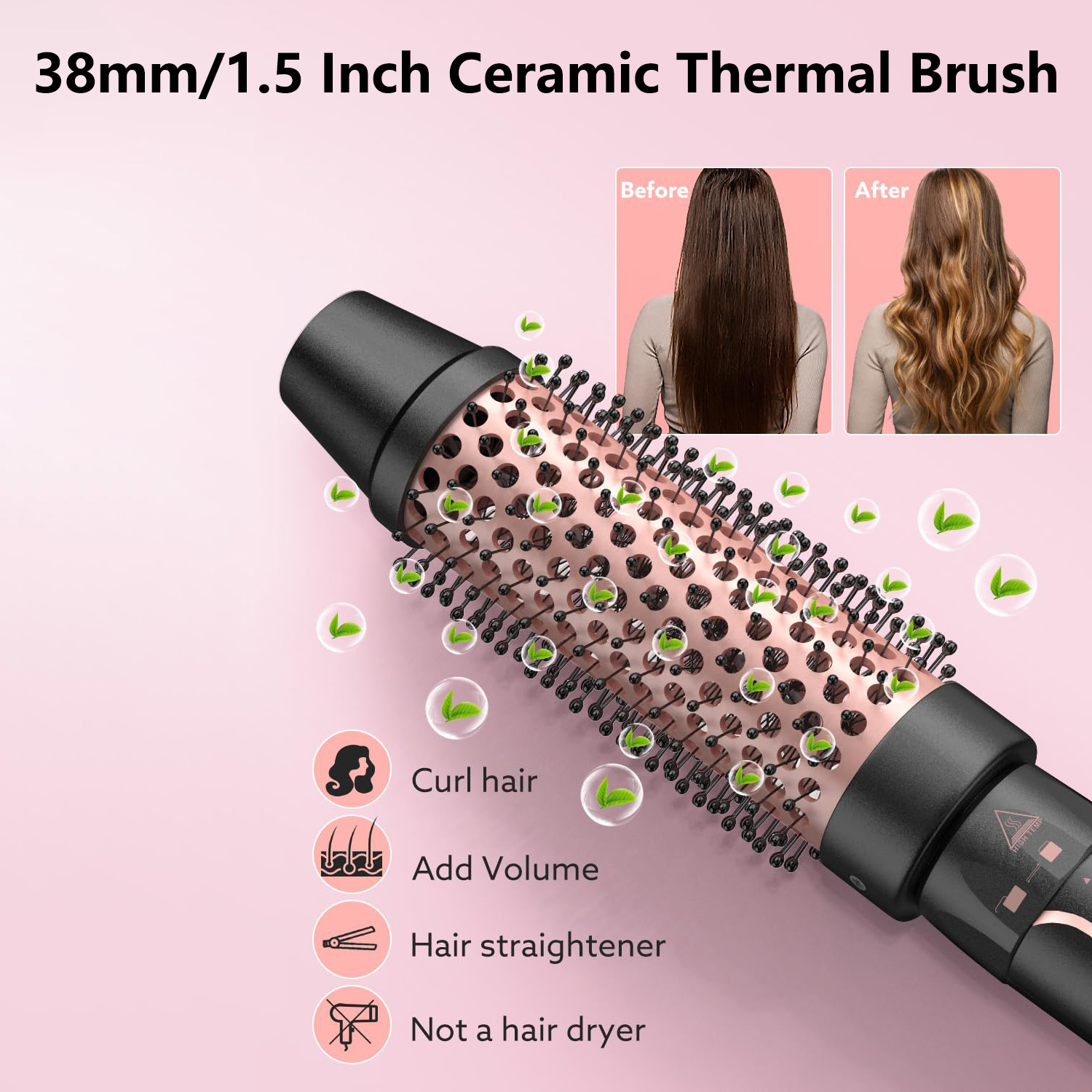 Keramik-Thermobürste, beheizte Rundbürste, 1 1/2 Zoll Thermo-Bürsten-Blowout mit abnehmbarem Bürstenkopf, 30S schnelles Aufheizen