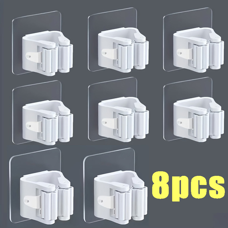 Moppeholder selvklebende kostestativ veggmontert moppestøtte feiebørstekrok oppbevaringsorganisator bad kjøkkenutstyr: Lilla