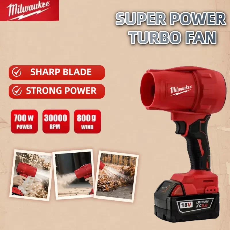 Milwaukee 30000RPM Cordless Turbo Fan Handheld Violent Fan Brushless Air Blower Dryer 20V Rechargeable Dust Blowing Tool