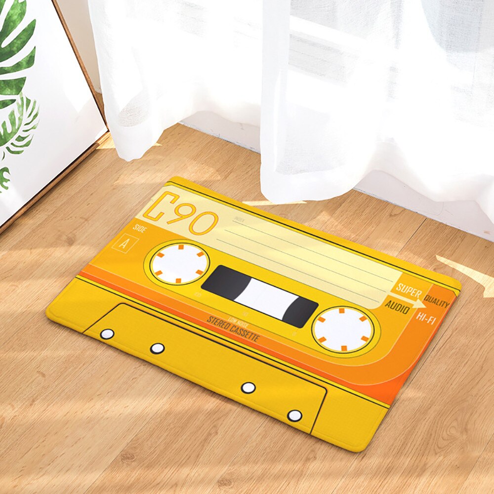 Non Slip Door Mat Flannel Vintage Cassette Tape Indoor Doormat Door Floor Mats Carpet Rugs Decor Porch Doormat Tapete 20JAN23: J