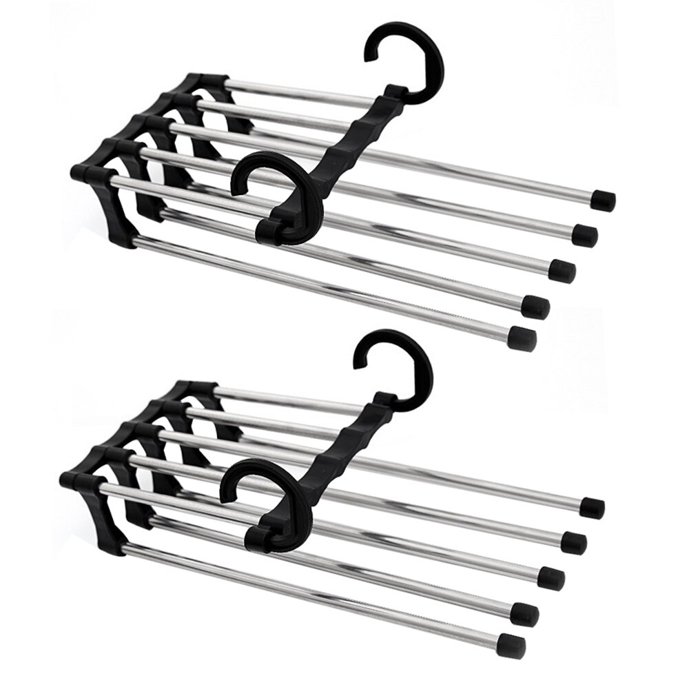 Multifunctionele Broek Rack 5 In 1 Rvs Zwarte Broek Opslag Hangers Magic Broek Doek Hanger Sjaal Tie Rack