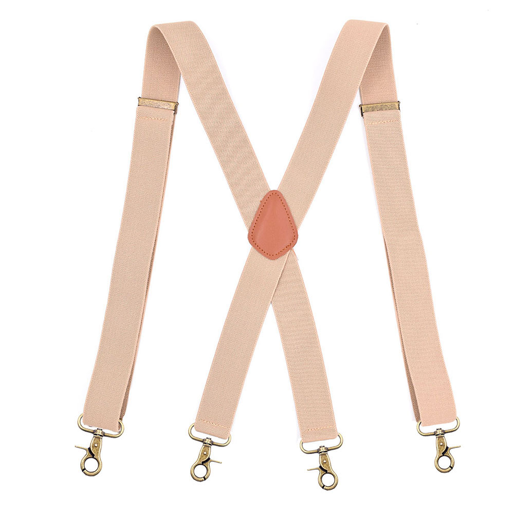 Vintage koukku henkselit miehille häät 3.5cm leveää x-musta raskas iso korkea säädettävä joustava housujen olkaimet olkaimet-musta: Beige