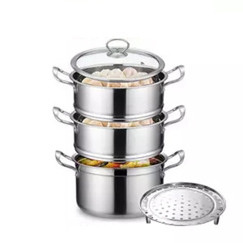 Small Steamer Stainless Steel Three-layer Thickening 3 Layer 2 More 1 Double-layer Steamer Household Gas Stove with Induction