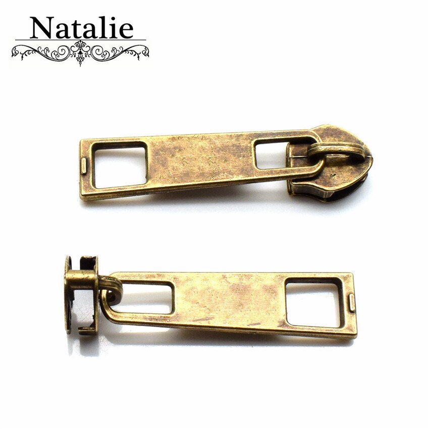 10 Uds. 5 # tirador de cremallera Aleación de Zinc Metal deslizadores sin bloqueo accesorios de ropa para reparación de cremallera para coser: FKAntique Brass