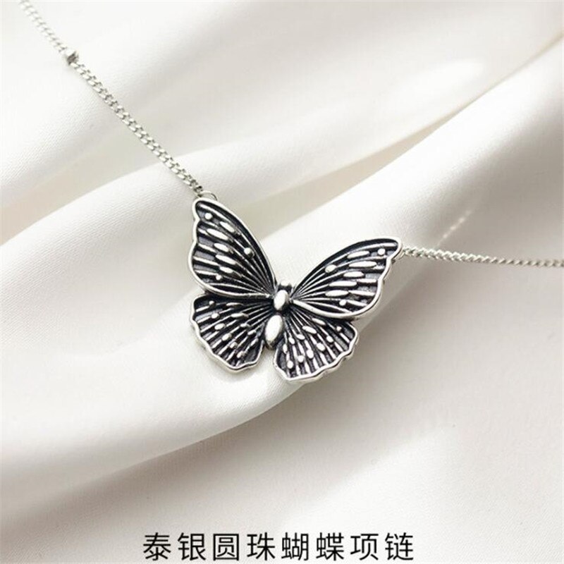 Thai Silver Retro Butterfly 925 Sterling Silver Jewelry Personality Niche Temperament Exquisite Necklaces H170