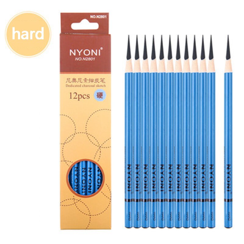 12pcs Sketching Charcoal Pencil Drawing Carbon Pencil Set Soft /Medium/Hard Charcoal Pencils Art Supplies: 4