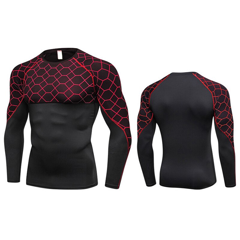 Mannen sneldrogende Strakke Ademend Gedrukt Sport Shirt met Lange Mouw Ronde Hals KH889