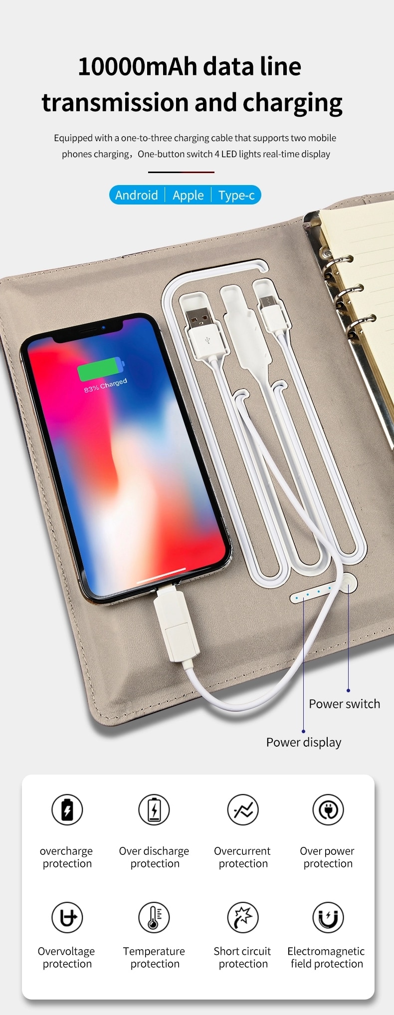 smart notebook password lock notepad wireless charging tape U disk charging intelligent digital touch password lock notebook