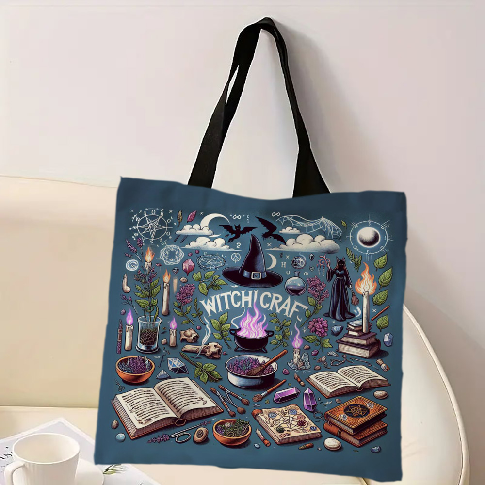Handtas met hekserijthema Boodschappentas Schattige tassen voor buitenreizen Schoudertassen met grote capaciteit Halloween Magisch cadeau: Beige