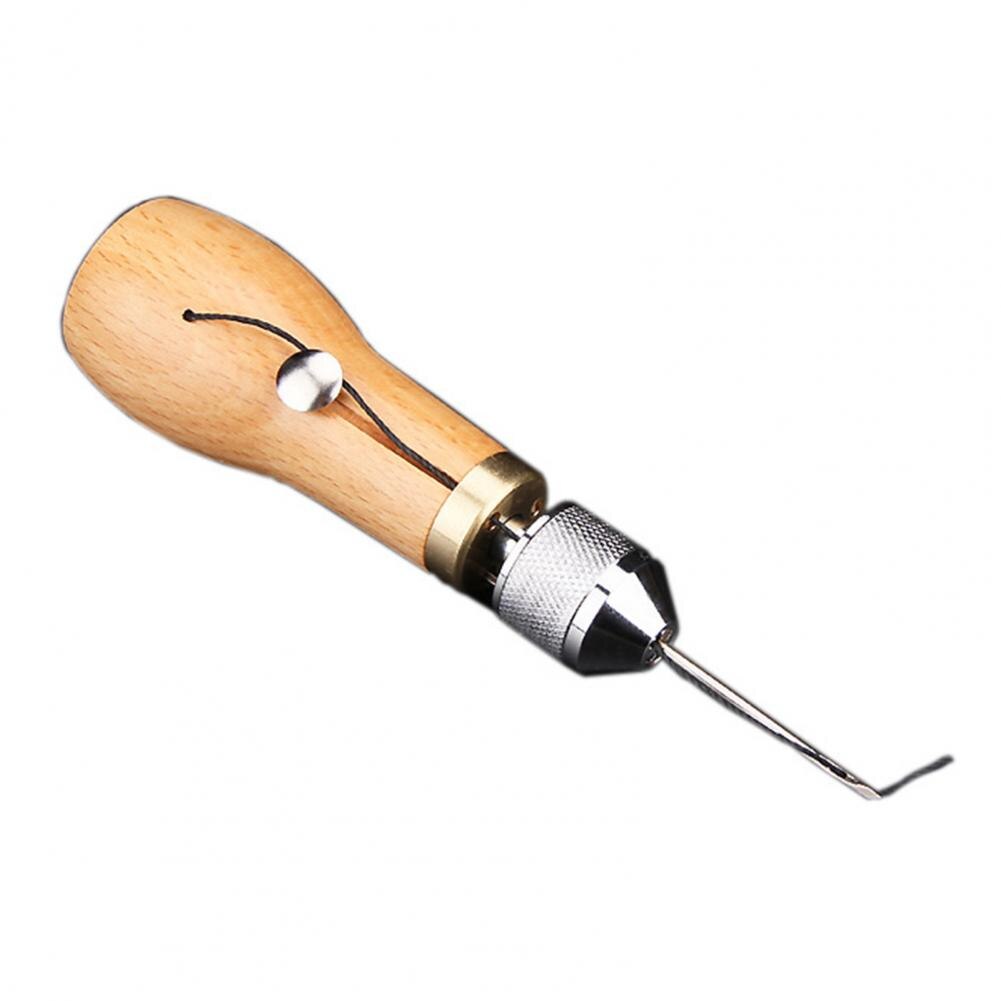 Leather Hand Stitcher Handheld Comfortable to Grip Wood Handle Stitching Awl Set for Thick Fabric Leather Sewing Aw