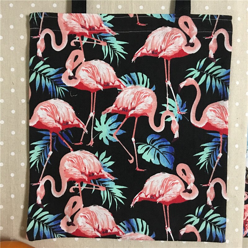 YILE Cotton Canvas Eco Shopping Tote Shoulder Bag Flamingo Green Leaf Black Polyester Strap L18 f