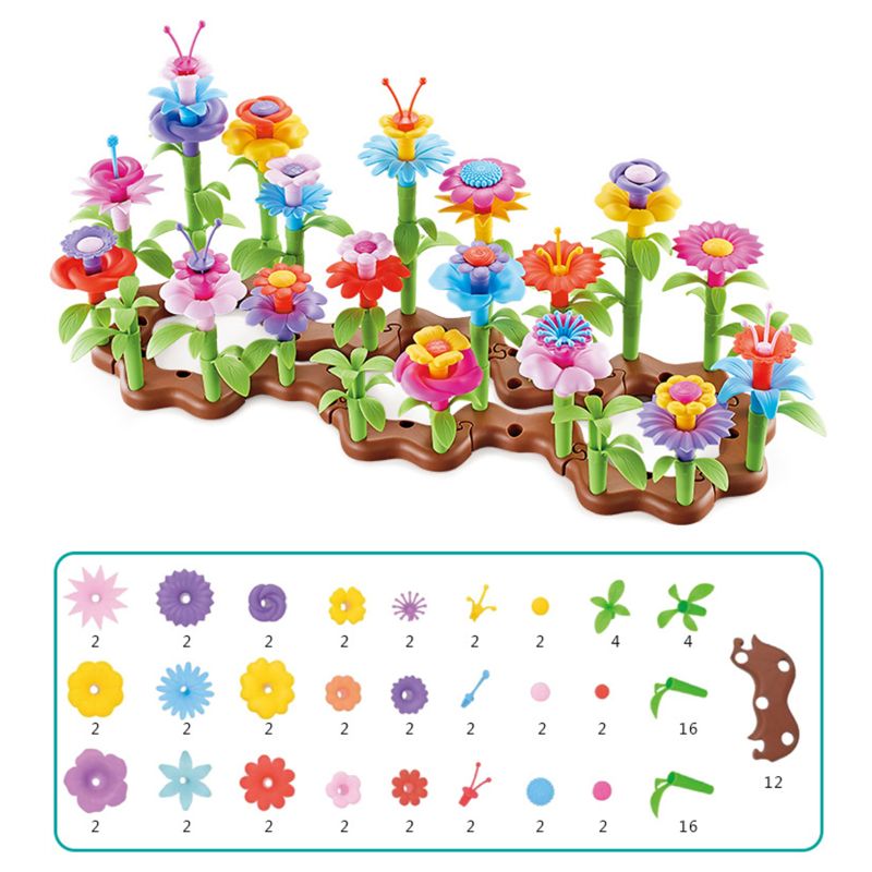 Flower Garden Building Toys - Build a Bouquet Floral Arrangement Playset for Toddlers and Kids Age 3, 4, 5, 6 Year Old: 104 Pcs