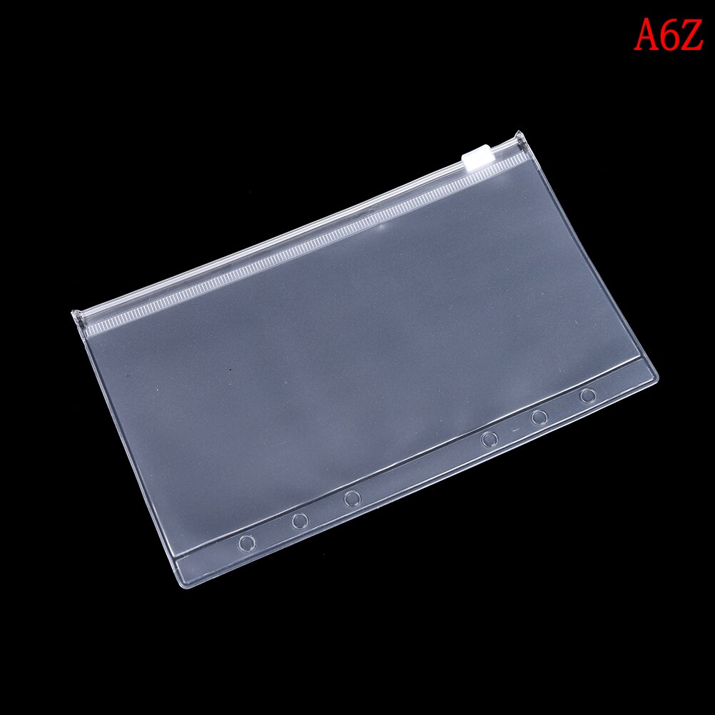 Gennemsigtig lynlås  a5/a6 pvc kuvert bindemiddel lomme genopfyldning arrangør papirvarer til 6 huller: A6z
