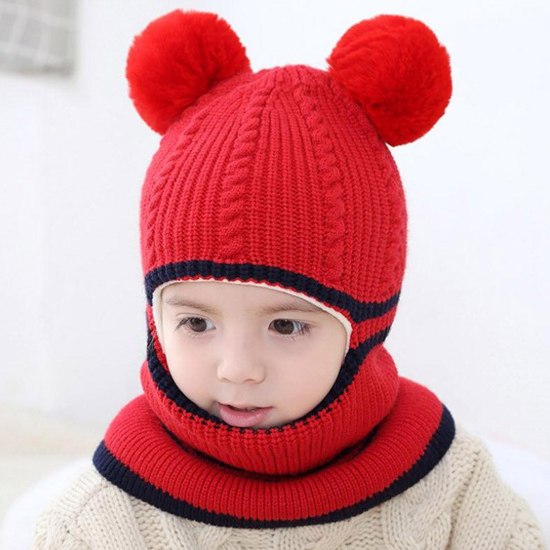 Doitbest 2-6 Y Winter hat for kids beanies two Fur hairball boys Beanie Child knit hats Protect face neck kid girls Earflap Caps
