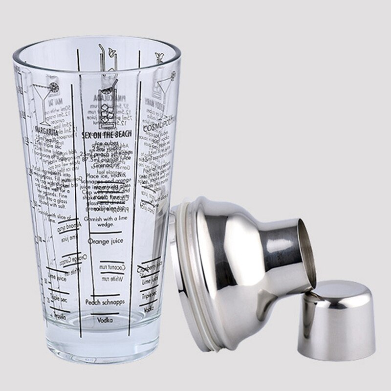 400Ml Fles Mix Belangrijkste Glas Transparante Schaal Cocktail Shaker 304 Roestvrij Stalen Staaf En Glas Vibrator Bar Tool